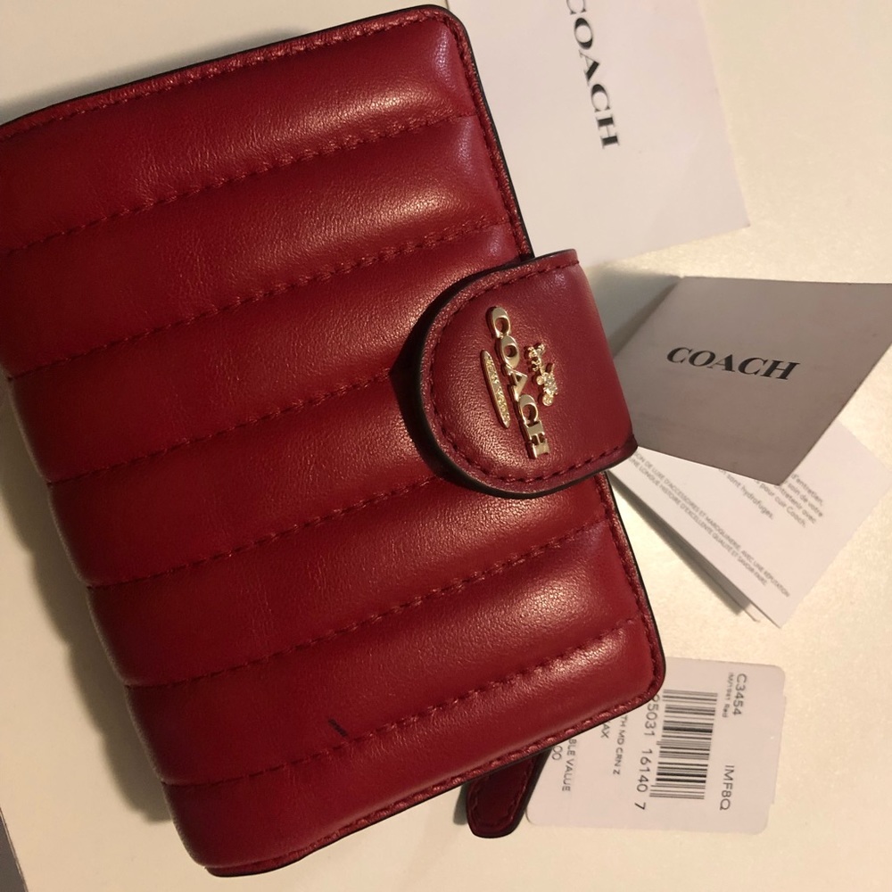 Coach red leather quilted wallet